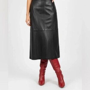 Di Capra vintage A-line midi leather skirt black women's size 14